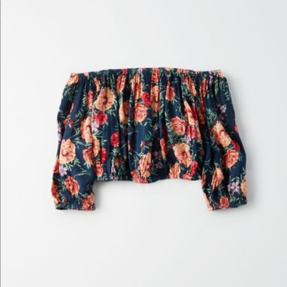 NWOT AE Floral Off-the-Shoulder Cropped Blouse - Picture 2 of 3